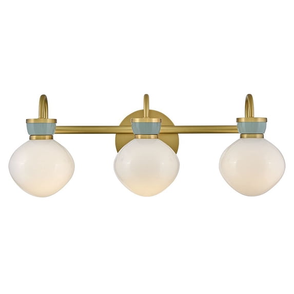85593LCB-SF Lark Lucy - 21W 3 LED Medium Bath Vanity-9.5 Inch Tall and 25 Inch Wide-Lacquered Brass/Sea Foam Finish