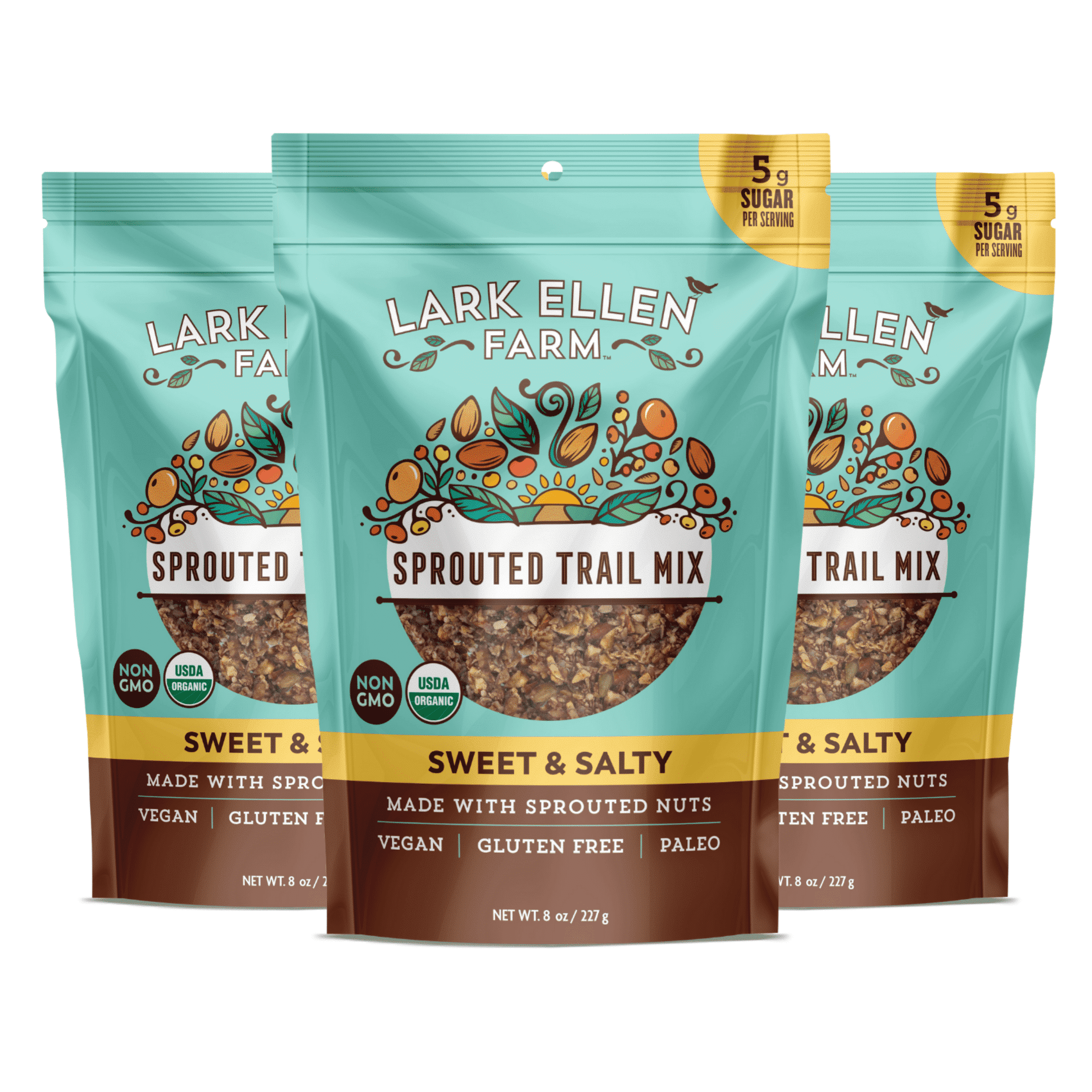 Lark Ellen Farm Sweet and Salty Nut and Seed Trail Mix, Gluten Free Trail Mix Bags, Grain Free Healthy Snacks, Certified Organic, Non-GMO, Paleo, Vegan - 8 oz, 3 Pack
