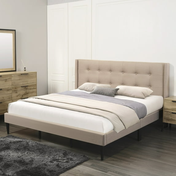 TrumanPick Full Platform Bed Frame with Adjustable Headboard for Adult, Beige, Easy Assembly
