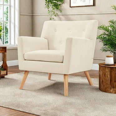 TrumanPick Mid-Century Accent Chairs, Tufted Modern Living Room Chair Comfy Arm Chair Cozy Sofa Chair for Bedroom, Beige