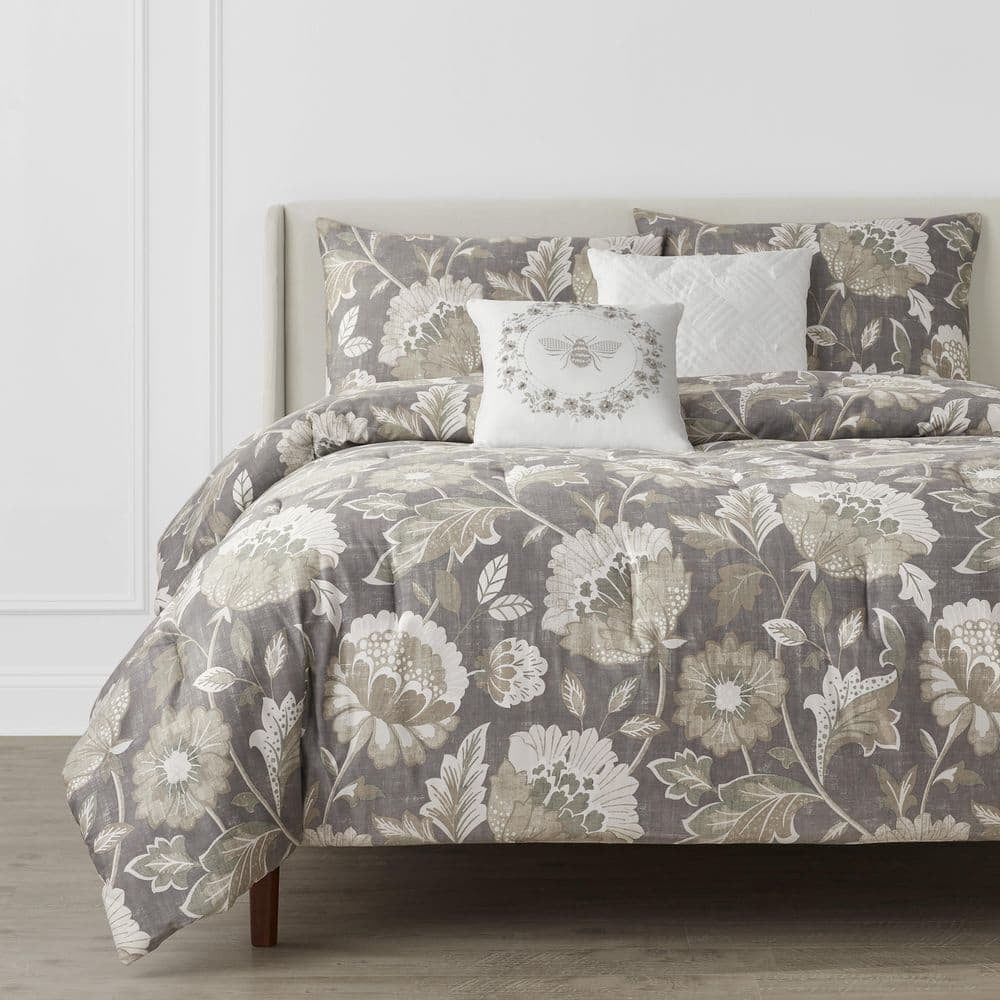 Larkspur Stone Gray and Khaki Cotton King Comforter Set