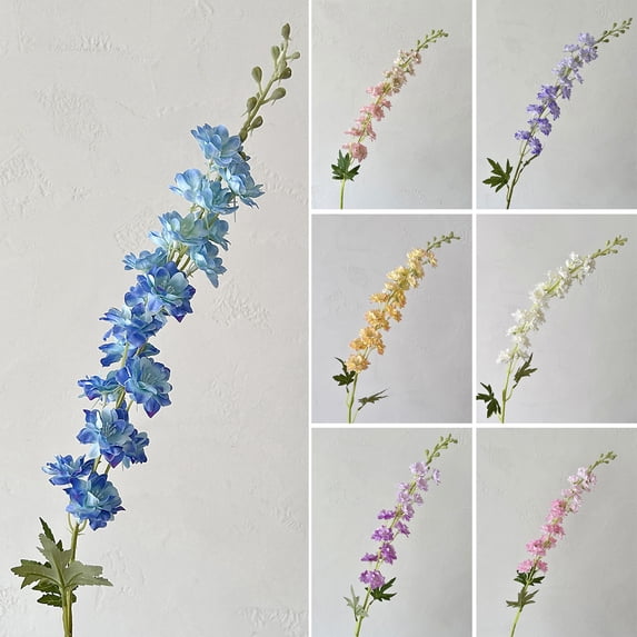 Larkspur Artificial Flowers, Realistic Delphinium with Bendable Stems Rustic Floor Vase Decor for Home Wedding Decor