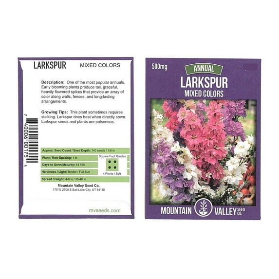 Larkspur Flower Garden Seeds - Giant Imperial Color Mix - 500 Mg Packet - Annual Flower Gardening Seeds - Consolida ambigua