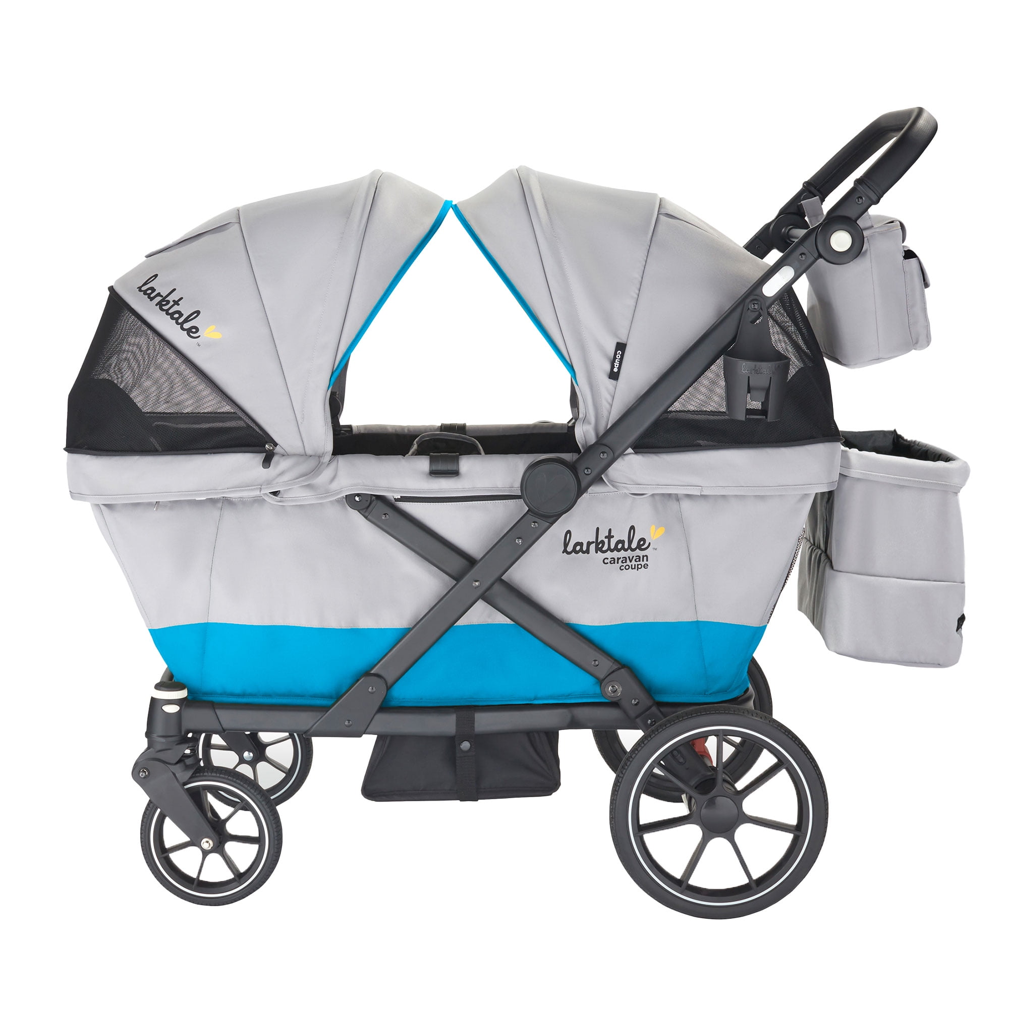 Larktale Caravan Coupe V2 Stroller, Reclining 2-Seat Wagon, Gray