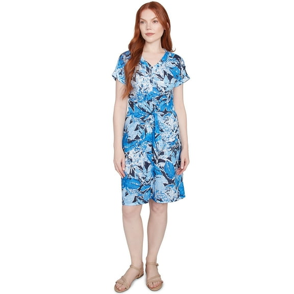 Larky Lark Womens Batik Leaf Tie-Front Jersey Dress