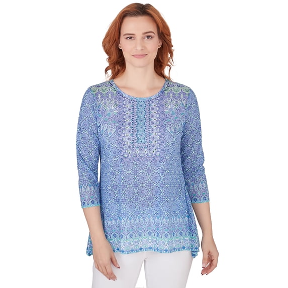 Larky Lark Womens Burnout Geometric Knit Top