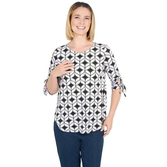 Larky Lark Womens Geometric Puff Print Knit Top