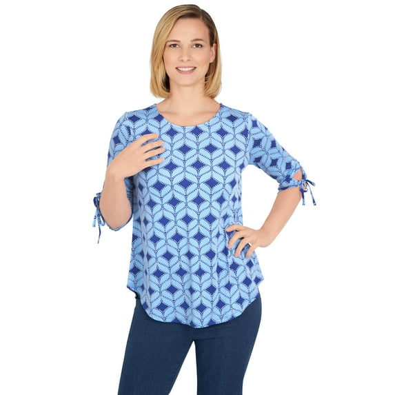 Larky Lark Womens Geometric Puff Print Knit Top
