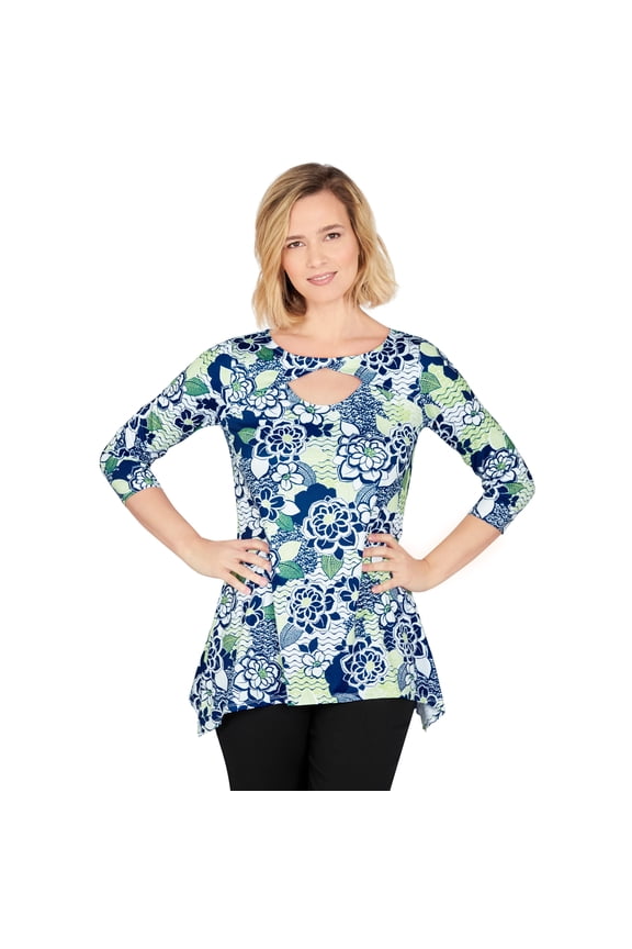 Womens Key Hole Top In Bold Floral