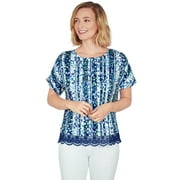 Larky Lark Womens Lace T-Shirt Top In Joyful Stripes