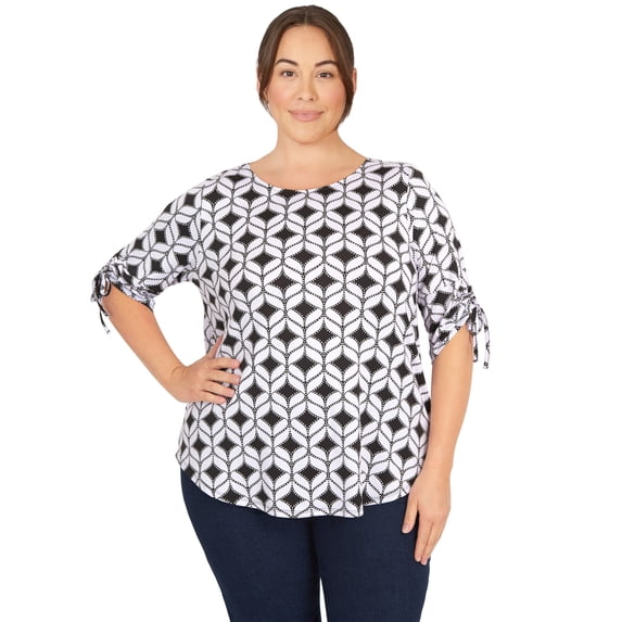 Larky Lark Womens Plus-Size Geometric Puff Print Knit Top