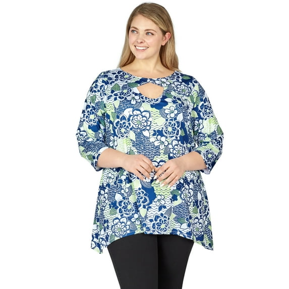 Larky Lark Womens Plus-Size Key Hole Top In Bold Floral