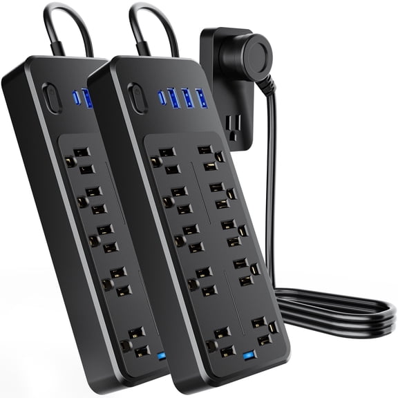 LarmTek 10 Outlets Power Strip 4ft Cord,Surge Protector,with 4 USB Ports,Black,2 Pack