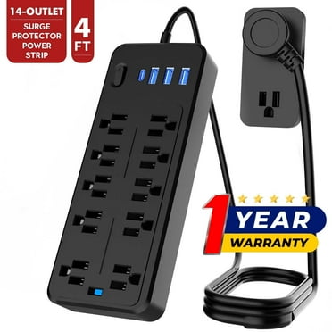 LarmTek 10 Outlets Power Strip 4ft Cord ,Surge Protector,with 4 USB Ports,Black
