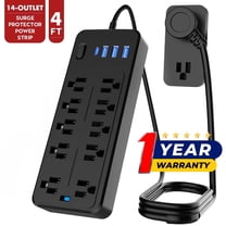 LarmTek 10 Outlet Power Strip Surge Protector with 4 USB Ports, 4ft Extension Cord, Black