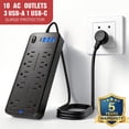thumbnail image 1 of LarmTek 10 Outlet Power Strip Surge Protector with 4 USB Ports, 4ft Extension Cord, Black, 1 of 10