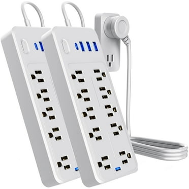 LarmTek 10 Outlets Power Strip 4ft Cord,Surge Protector,with 4 USB Ports,White,2 Pack