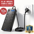 thumbnail image 1 of Larmtek 10-Outlet Surge Protector Power Strip with 4 USB Ports - 10 ft Extension Cord, Plug & Computer Safe,Black, 1 of 11