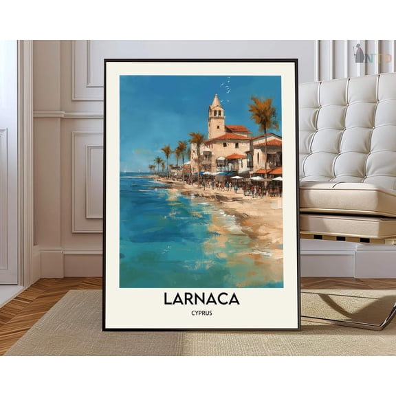 Larnaca Cyprus Flamingo Coast City Map Wall Art Travel Decor, Unframed Canvas 24x36in