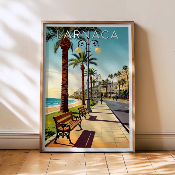 Larnaca Travel Poster, Cyprus Poster, Larnaca Retro Wall Art, Mediterranean Decor, Saint Lazarus Art, Cyprus Gift, , Poster Print Only