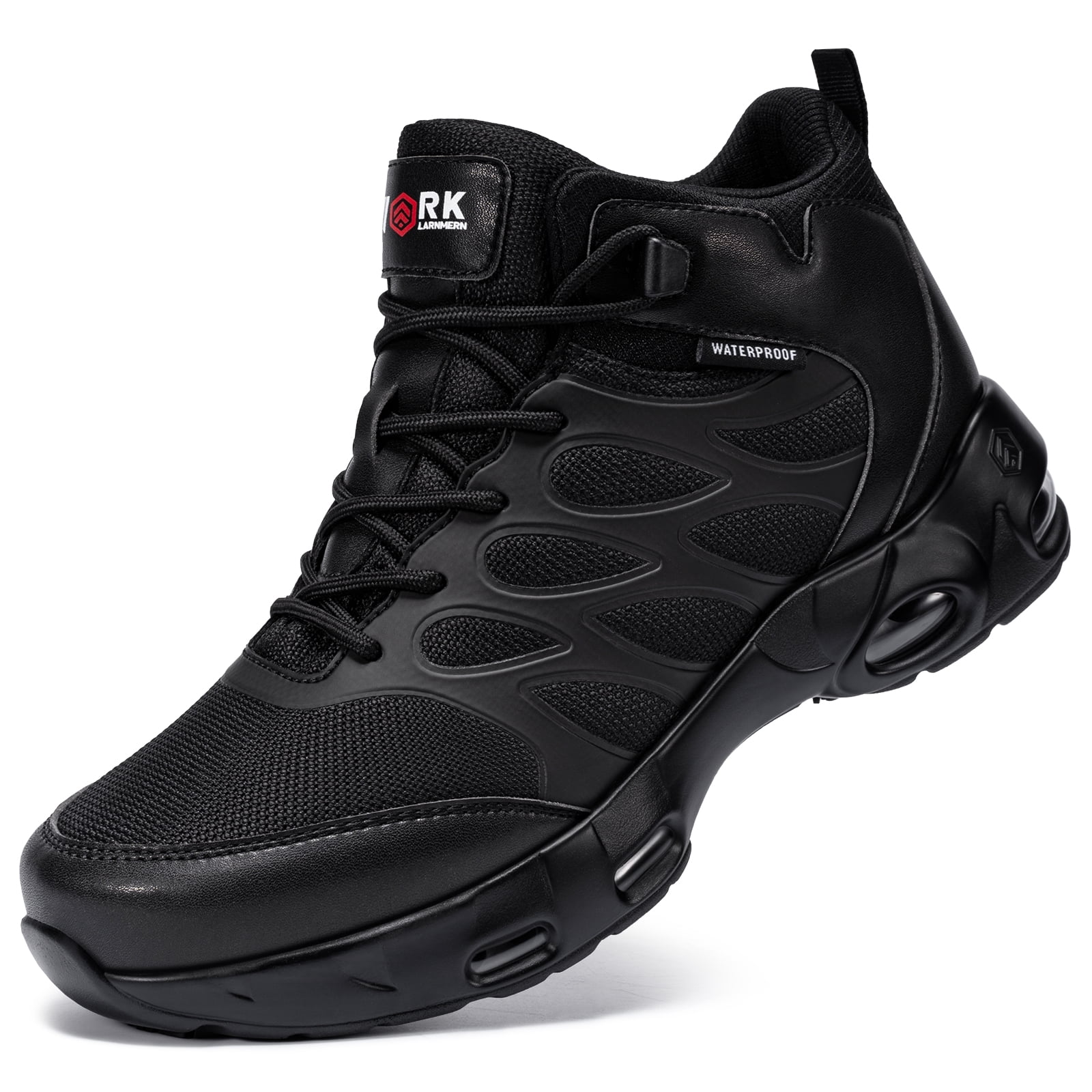 Larnmern Men's Shoes Arch Support Safety Boots Booties, Ankle-High, Black, 8.5 US Men
