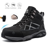 Larnmern Mens Shoes Steel Toe Safety Shoes Lace-Ups, Ankle-High Round Toe, Black, 10 US Men