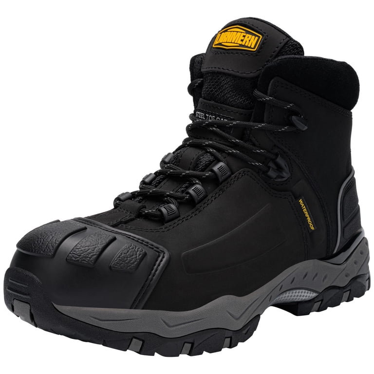 らむーん Larnmern Men's Mid Hiking Work Boots - Waterproof, Steel Toe, Anti