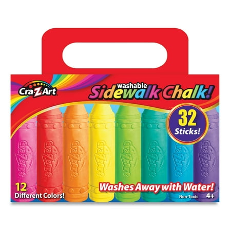 Larose Cra Z Art Washable Sidewalk Chalk, Multicolor, 32 Count Container with Carrying Handle