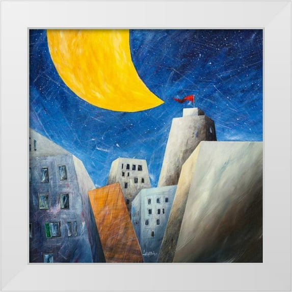 Larotonda, Donato 26x26 White Modern Wood Framed Museum Art Print Titled - Sotto una grande luna gialla