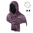 thumbnail image 1 of Larp Cosplay Accessory, Frayed Medieval Hooded Scarf Cosplay Accessory, Crinkled Renaissance Warrior Head Wrap With Viking Pin Safety Pins for Halloween Larp Party, Dark Purple One Size, 1 of 3