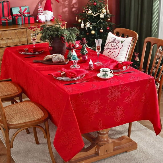 Larponder Christmas Tablecloth Rectangle, Jacquard Snowflake Pattern Table Cloth for Rectangle Tables, Water Resistant Rectangular Tablecloths for Dining Room & Holiday Decoration