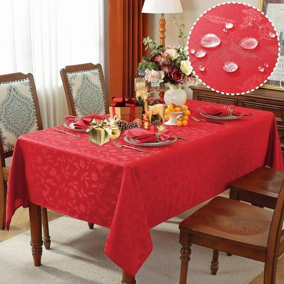 Larponder Fall Tablecloth Rectangle, Jacquard Spillproof & Stain Resistant Table Cloth with Pinecones Designs, Washable Table Cover for Autumn Holiday