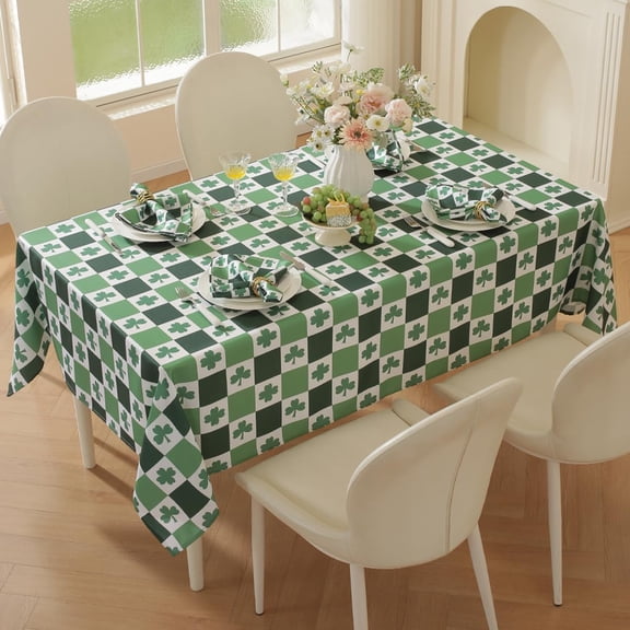 Larponder St Patricks Day Tablecloth, Rectangle Table Cloth Shamrocks Spring Table Cover Waterproof Four-Leaf Clover Tablecloths for St Patrick's Day Dining, Picnic, Party