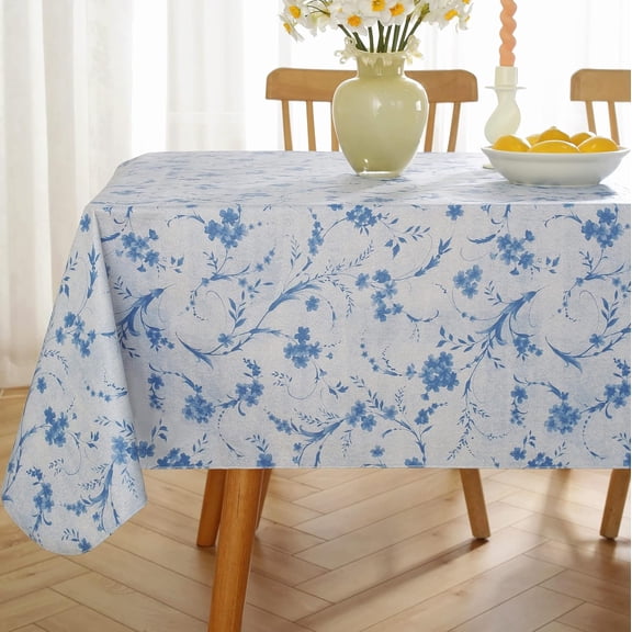 Larponder Vinyl Tablecloth with Flannel Backing Rectangle , 104% Waterproof & Oil Proof Plastic Floral Table Cloth, Heavy Duty Table Cover for Dining, Party, Indoor, Outdoor