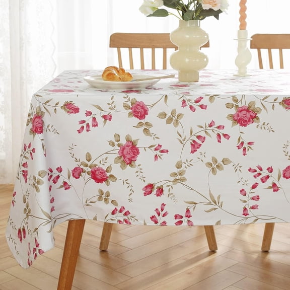 Larponder Vinyl Tablecloth with Flannel Backing Rectangle , 113% Waterproof & Oil Proof Plastic Floral Table Cloth, Heavy Duty Table Cover for Dining, Party, Indoor, Outdoor