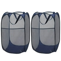 Larpur 2 Packs Popup Mesh Laundry Basket, Collapsible Clothes Washing Hamper, Navy Blue, 75L