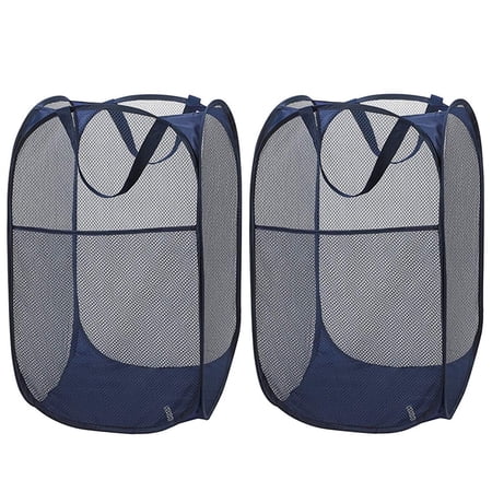 Larpur 2 Packs Popup Mesh Laundry Hamper, Collapsible Clothes Washing Hamper, Navy Blue, 75L