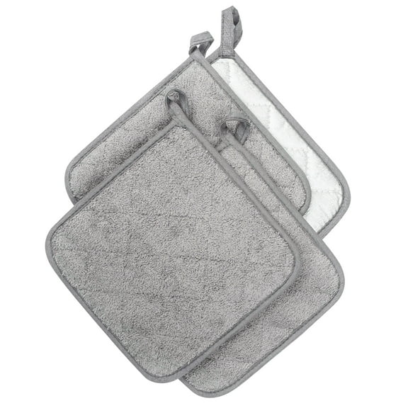 Larpur 7''x7'' Hot Pot Holders Pack of 4 Polyester Heat Resistant Pad for Kitchen, Light Gray