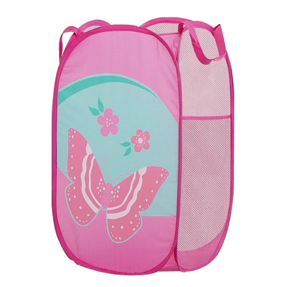 Larpur Mesh Pop Up Laundry Hamper, Collapsible Laundry Basket with Side Pocket, Butterfly