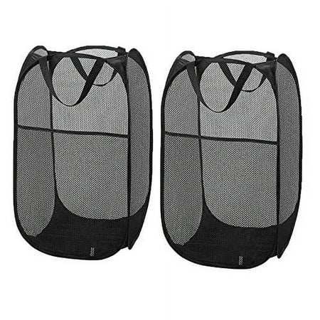 Larpur Popup Mesh Laundry Basket, Collapsible and Portable Clothes Washing Laundry Hamper (Black*2)