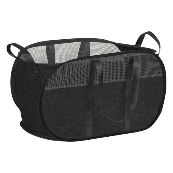 Larpur Mesh Laundry Hamper Reinforced Luxury Cationic Fabric Pop up Laundry Basket, Black Dirty Clothes Hamper, 70L