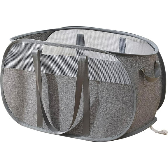 Larpur Reinforced Pop up Laundry Hamper Basket, Collapsible Mesh Clothes Basket for Home, Dorm, Gray