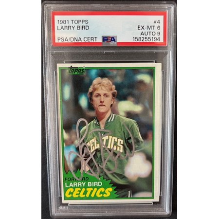 Larry Bird 1981 Topps Boston Celtics Signed Basketball Card #4 Graded PSA 6 Auto 9 Cert #158255194