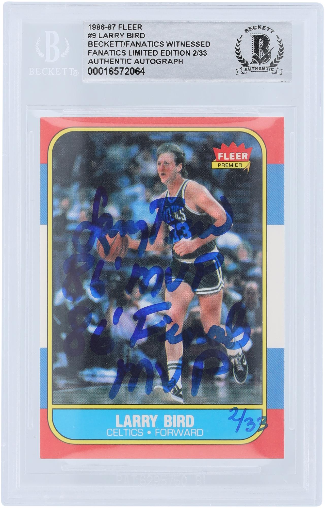 Larry Bird Boston Celtics Autographed 1986-87 Fleer #9 #/33 Beckett Fanatics Witnessed Authenticated Card with Multiple Inscriptions - Fanatics Authentic Certified