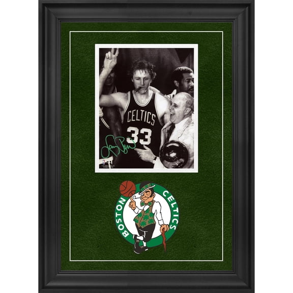Larry Bird Boston Celtics Deluxe Framed Autographed 8'' x 10'' Celebration with Auerbach Photograph with Green Ink - Fanatics Authentic Certified
