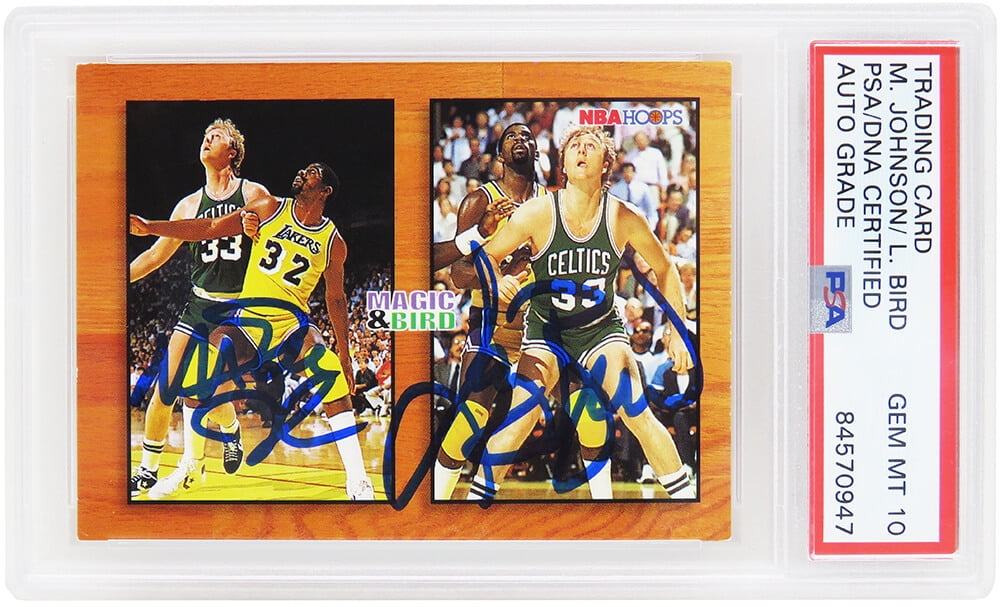 Larry Bird & Magic Johnson Dual Signed Celtics / Lakers 1994 NBA Hoops Card #MB1 - (PSA Encapsulated / Auto Grade 10)