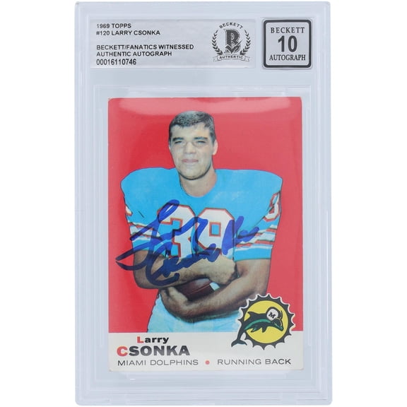 Larry Csonka Miami Dolphins Autographed 1969 Topps #120 Beckett Fanatics Witnessed Authenticated 10 Rookie Card - Fanatics Authentic Certified