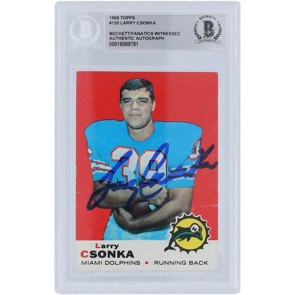 Larry Csonka Miami Dolphins Autographed 1969 Topps Series 1 #120 Beckett Fanatics Witnessed Authenticated Rookie Card - Fanatics Authentic Certified