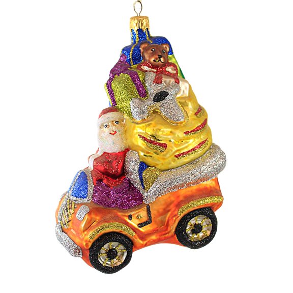 Larry Fraga Designs Hot Rodding - 1 Ornament 6.25 Inch, Glass - Ornament Christmas Car Santa 6020 White