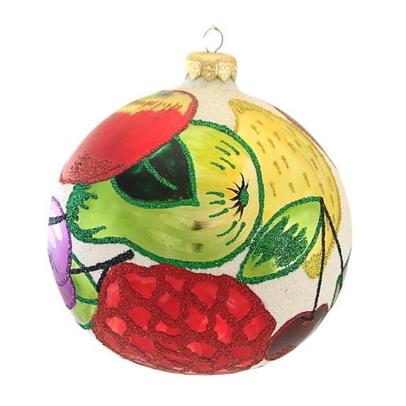 Larry Fraga Designs Mixed Fruit - 1 Ornament 5.5 Inch, Glass - Ornament Ball Apple Pear Grape 5949